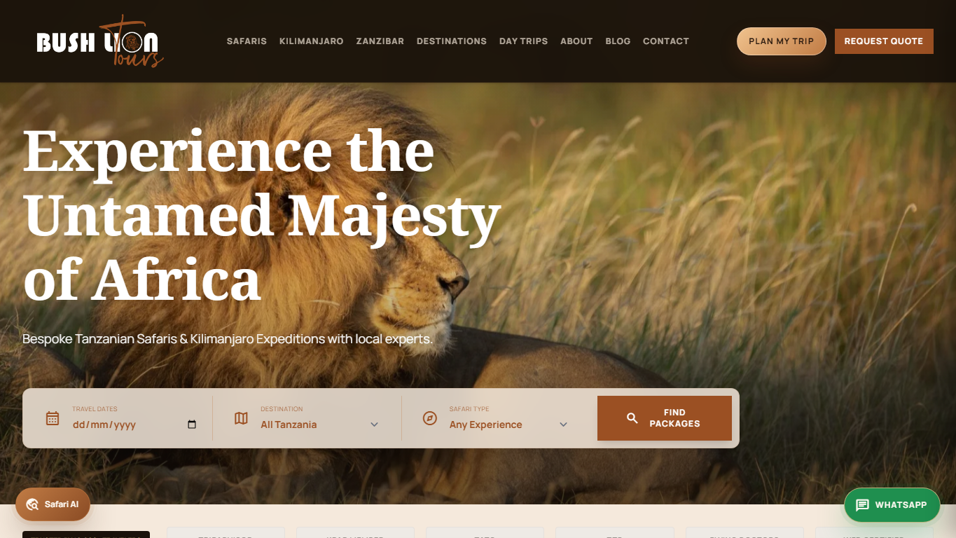 Bush Lion Tours website screenshot